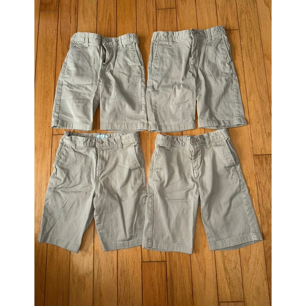 Lot of 4 Class Club Boys Khaki Chino Shorts Size 7 Modern Fit School Uniform Tan